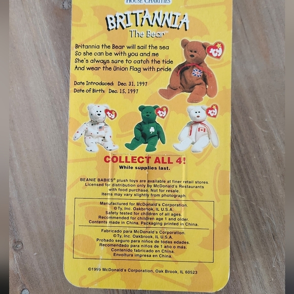 🧸 Ty Beanie Baby “Britannia” the Bear – McDonald’s Edition, England, 1999 - Picture 12 of 12